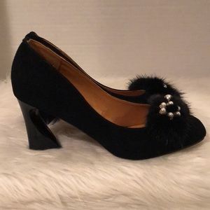 Style We Pearl and Fur Embellished Spoon High Heel Shoes